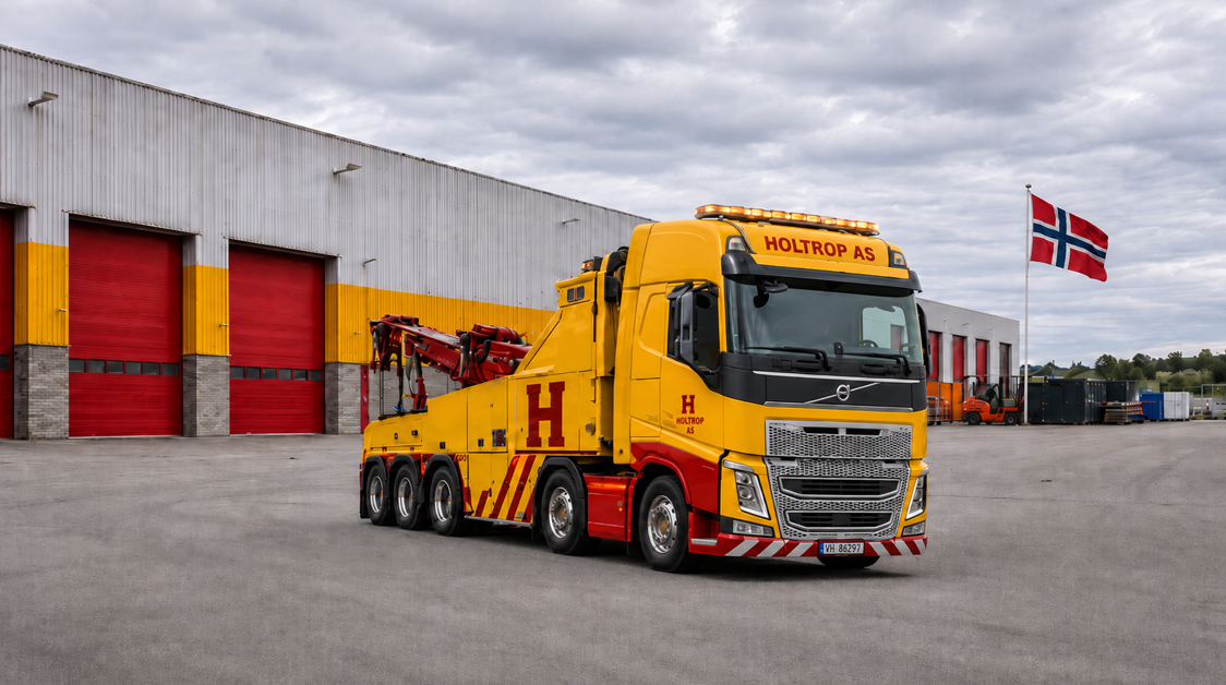 Yellow Holtrop Volvo recovery truck in Norway
