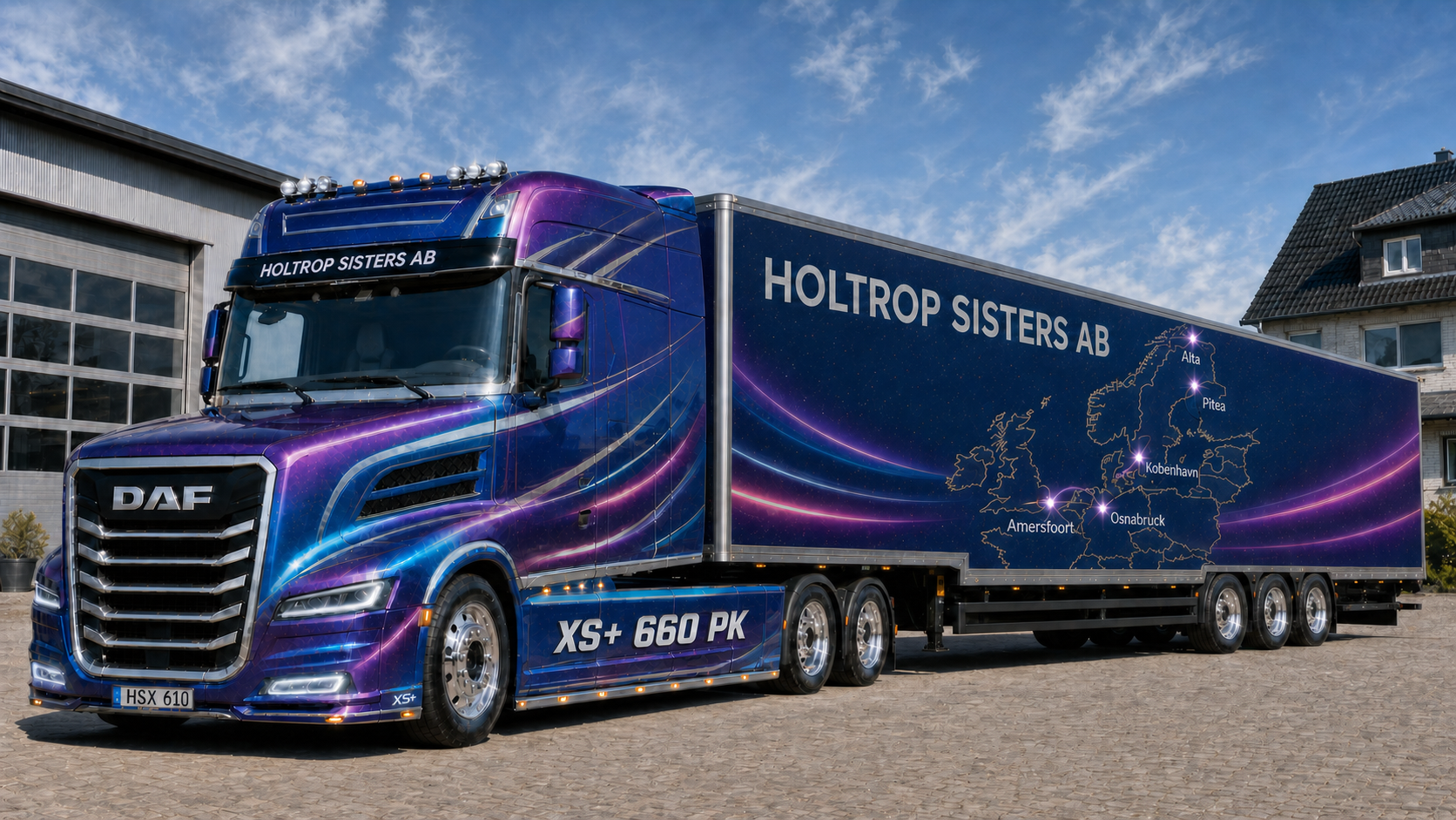 Holtrop Sisters DAF XS+ Australian show truck with a complete 13.60 m stage trailer